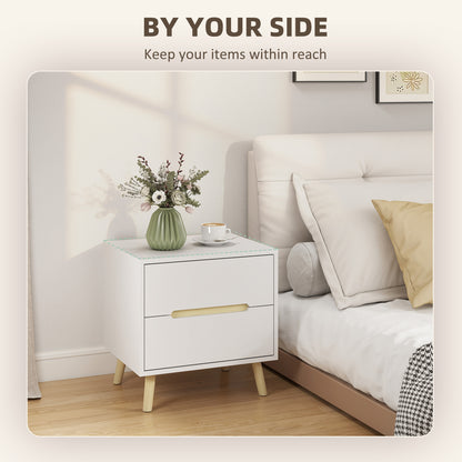 Modern 2-Drawer Nightstand with Wood Legs