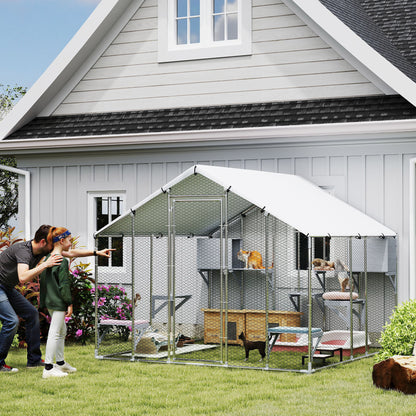 Gran recinto exterior de metal para gatos con refugio impermeable