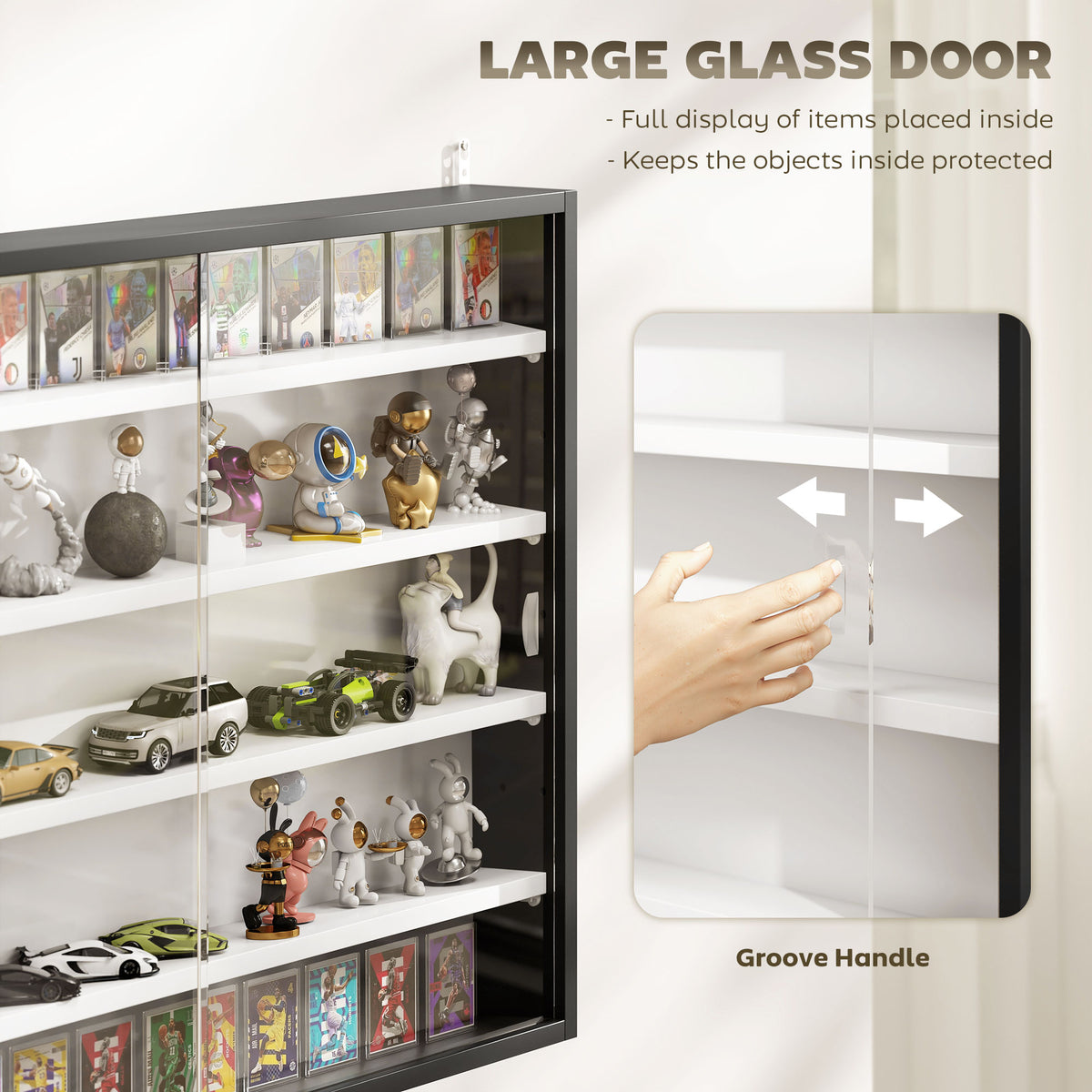 5-Shelf Wall Display Cabinet with 2 Glass Doors