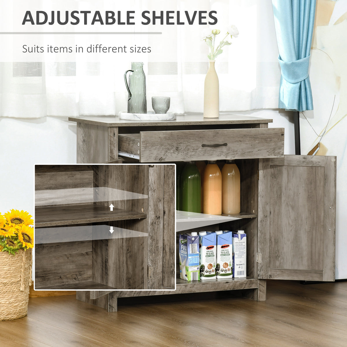 Farmhouse Sideboard with Barn Doors and Drawer