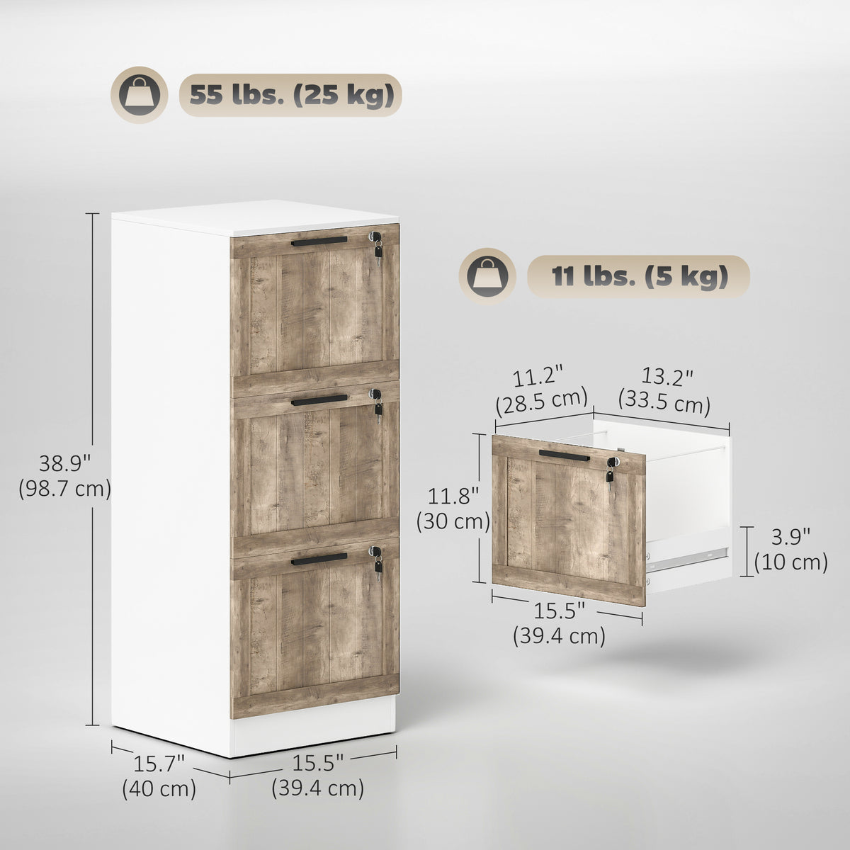 3-Drawer Farmhouse Filing Cabinet with Lock