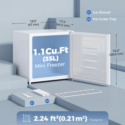 Compact upright freezer 1.1 cu ft with reversible door