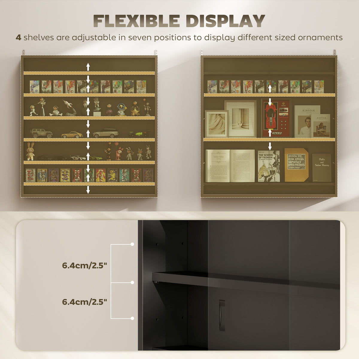 Vitrina expositora de pared de 7 niveles con puertas de vidrio