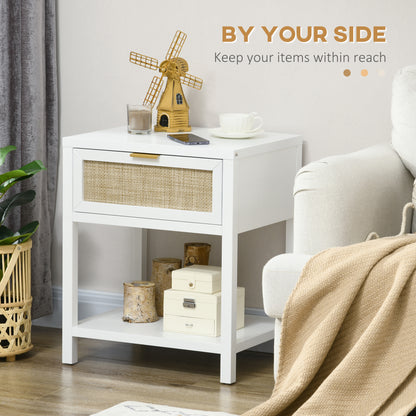 Boho Nightstand with Rattan Drawer