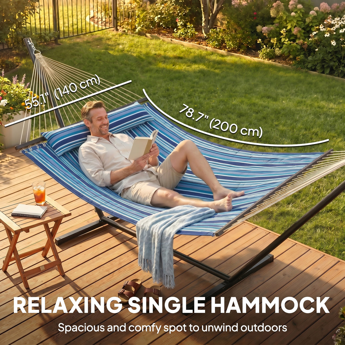 Hamaca con soporte de acero para patio y camping