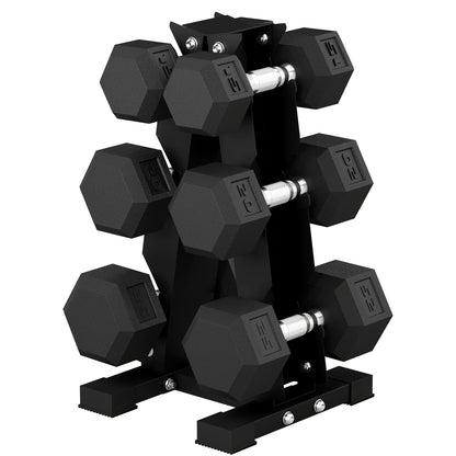 Hex Dumbbell Weight Set with Vertical Rack