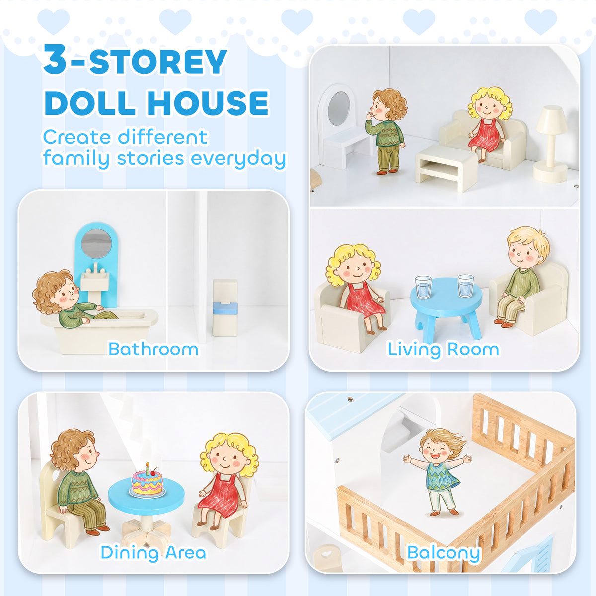 Wooden doll house with elevator