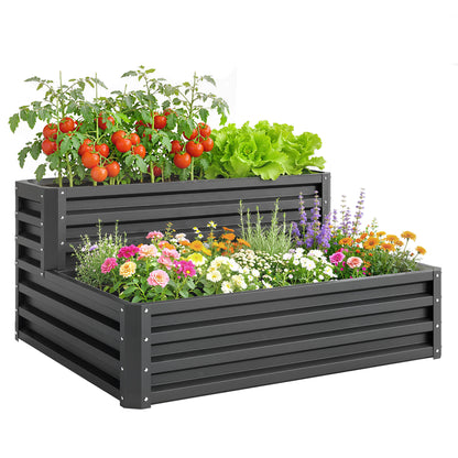Jardinera elevada de 2 niveles de acero galvanizado 119 x 102 cm