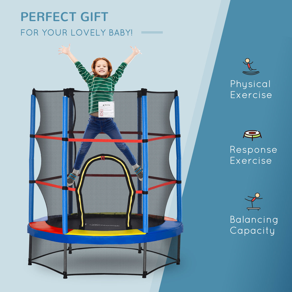 Springless Kids Trampoline with Enclosure Net — multicolour