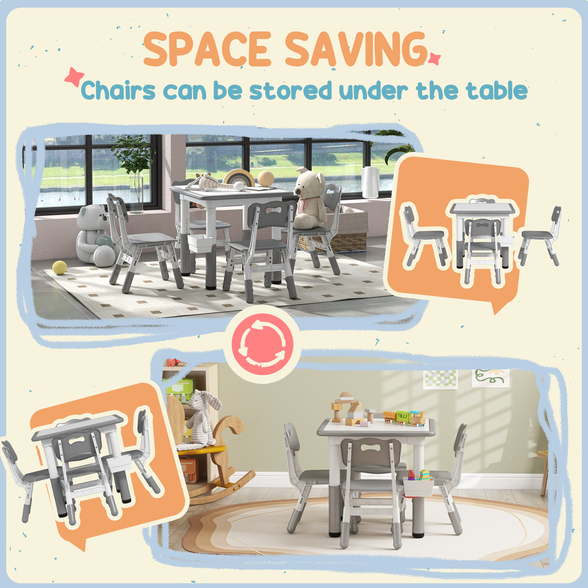 Conjunto de mesa y sillas ajustables para niños pequeños — Lote de 5