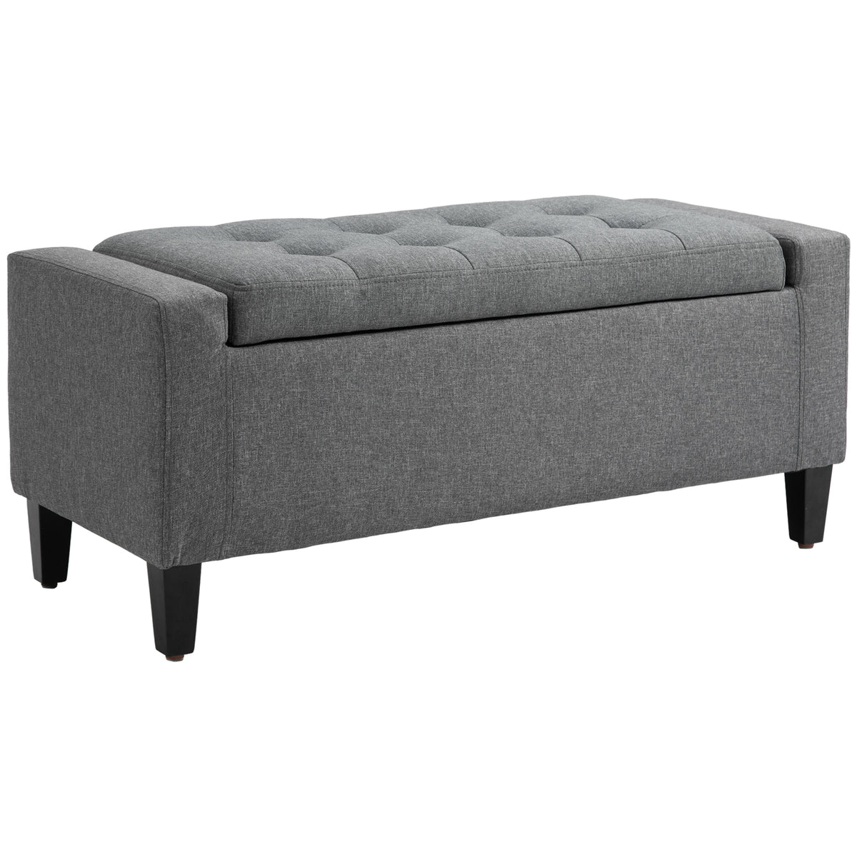 Tufted Linen Storage Ottoman Bench
