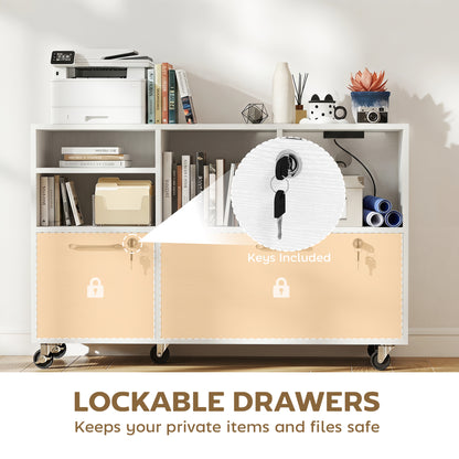 Mobile 2-drawer lateral file cabinet with lock