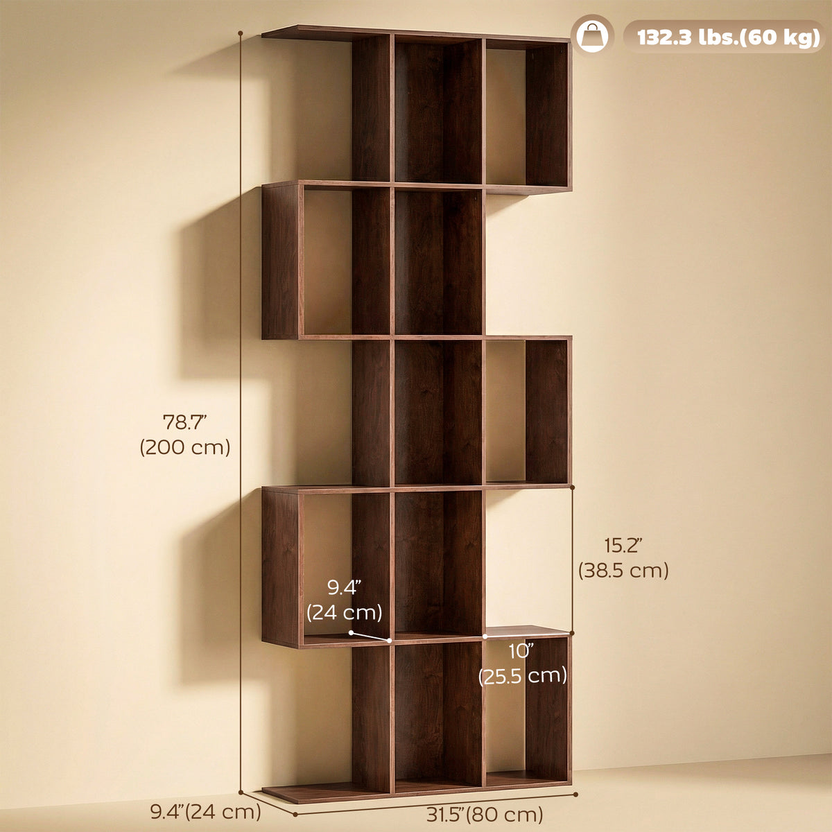 5-Tier S-Shaped Bookshelf — 15 Compartments