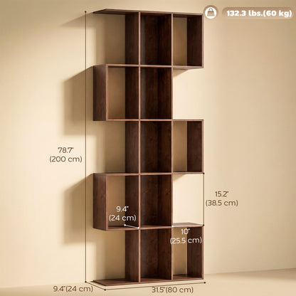 5-Tier S-Shaped Bookshelf — 15 Compartments