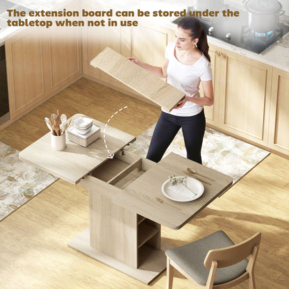 Mesa de comedor extensible con estantes integrados