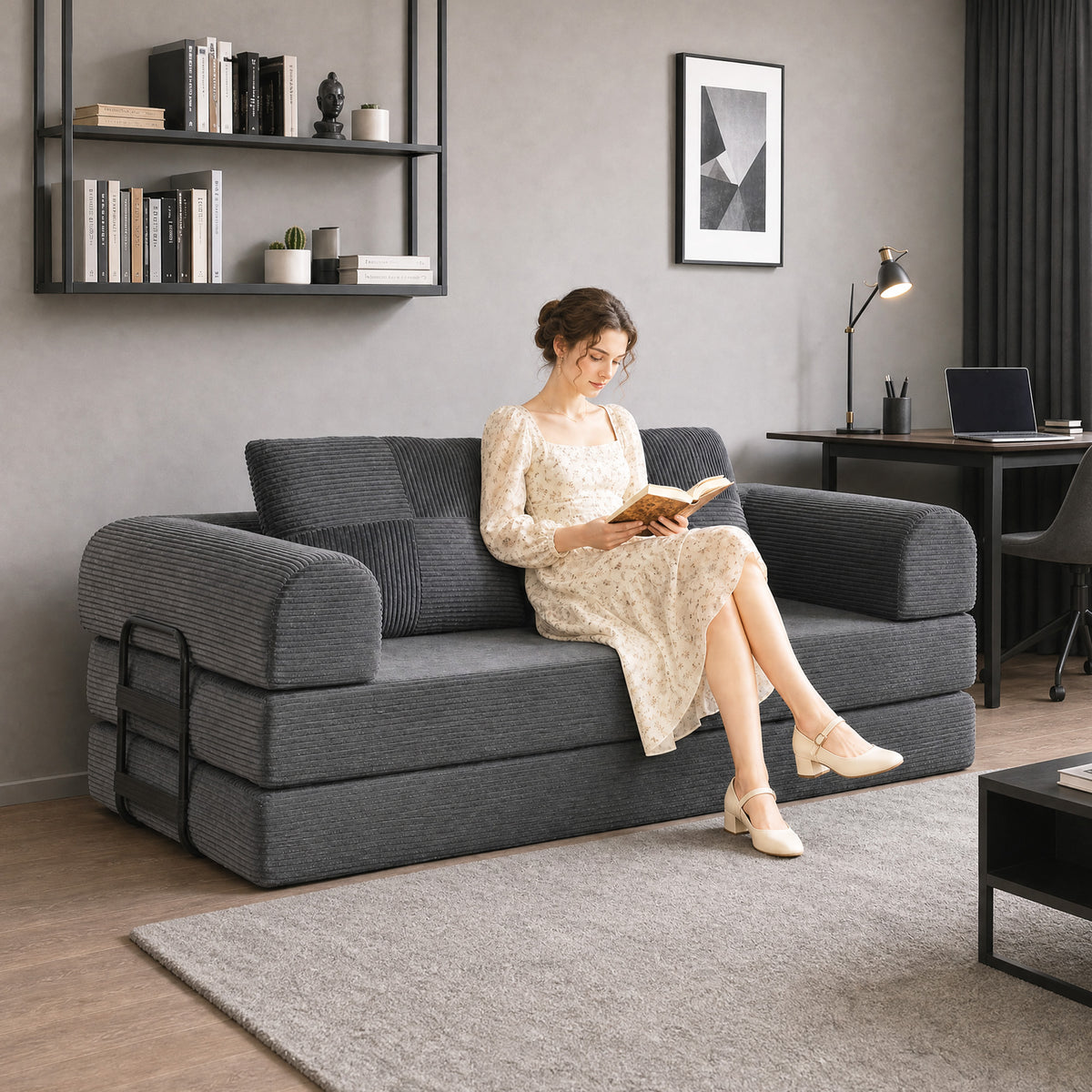 5-ਵਿਨ 1 ਕਨਵਰਟੇਬਲ ਸੋਫਾ-ਬੈੱਡ ਰਿਪਡ ਵੈਲਵੈਟ ਵਿੱਚ