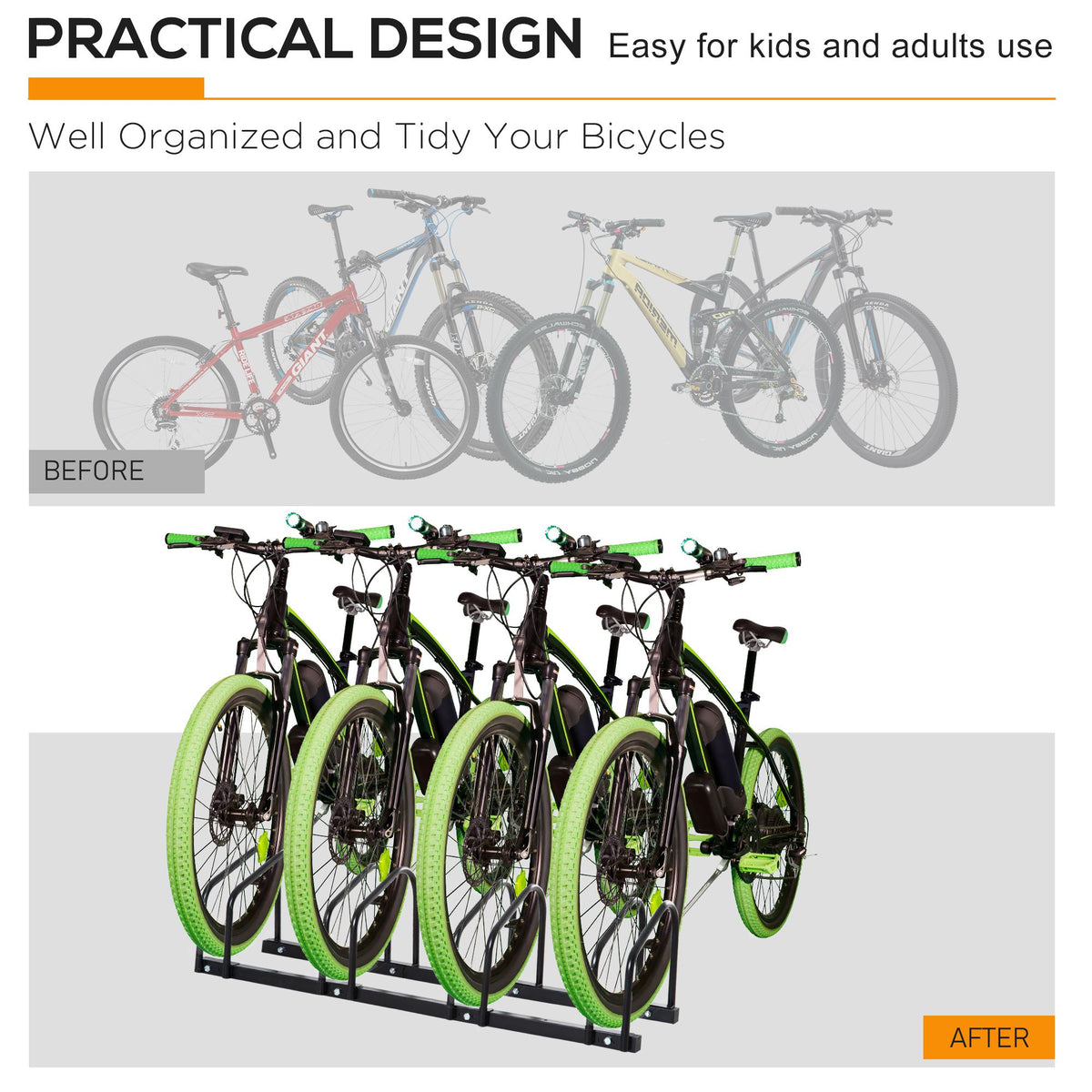 Steel Floor Bike Rack for 4 Bicycles
