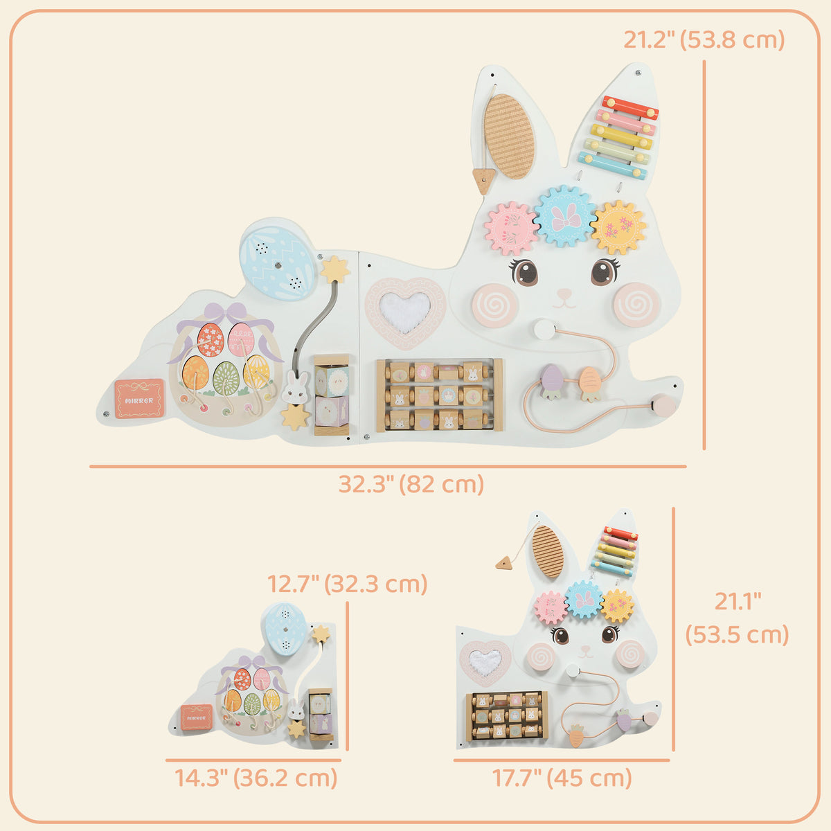 Tablero de estimulación mural Montessori de conejo de Pascua en madera