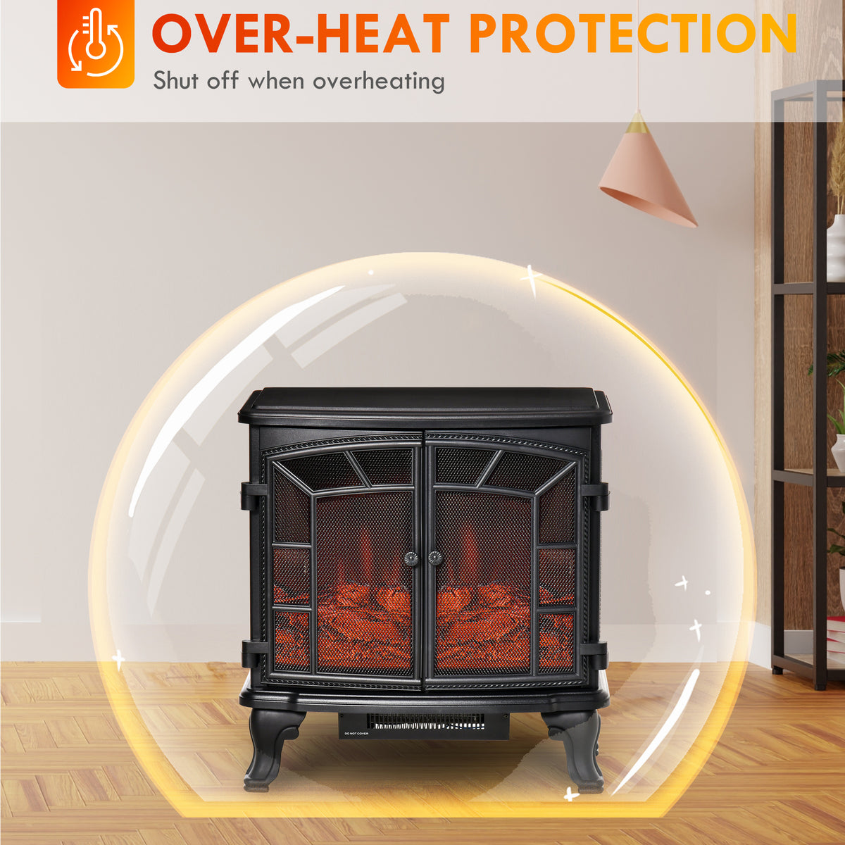 Freestanding Electric Fireplace Heater Realistic Flame 1500W
