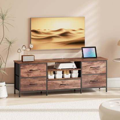 Industrial TV stand with storage and power strip