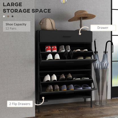 Modern shoe cabinet with two flip drawers