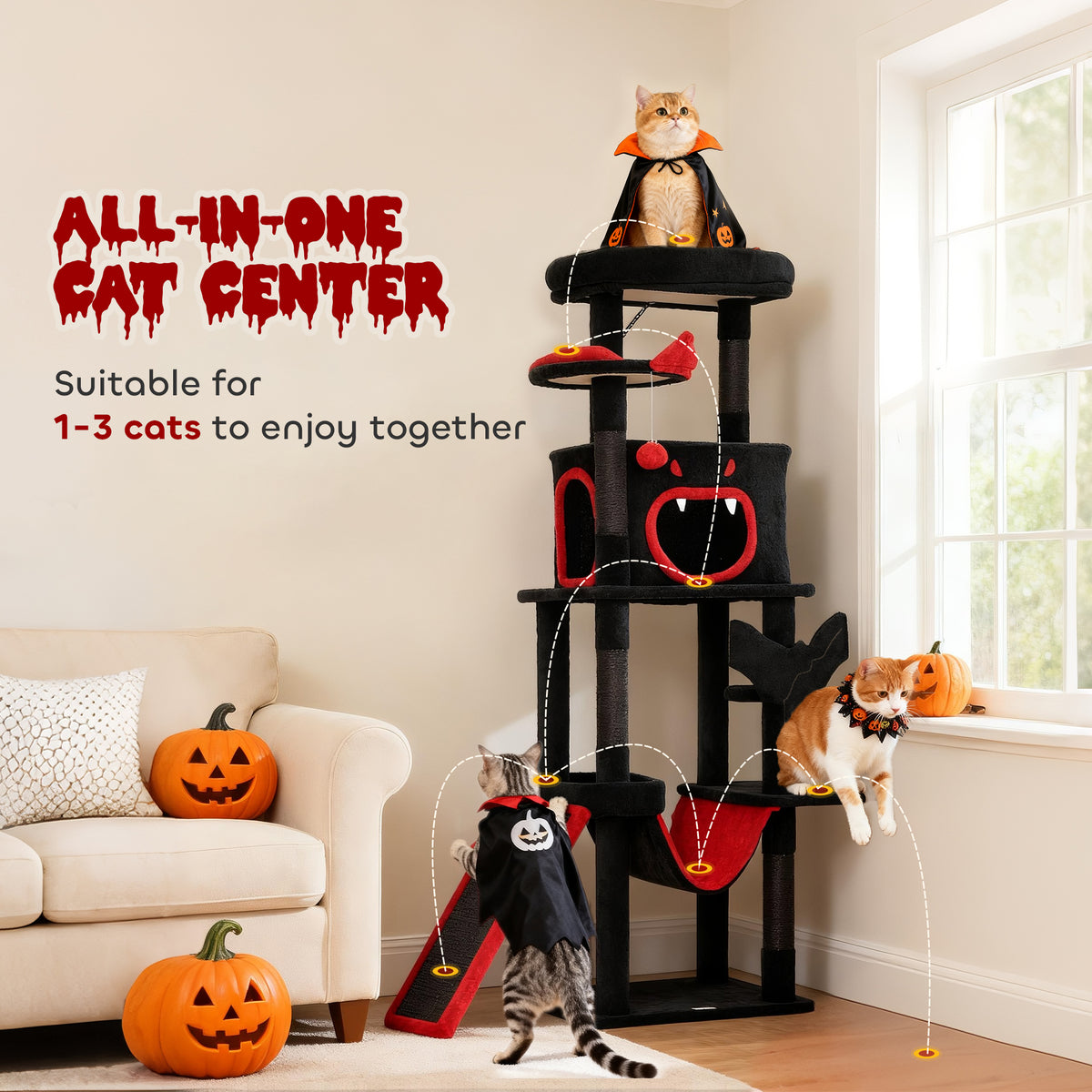 Árbol para gatos temático de luna y estrellas de varios niveles