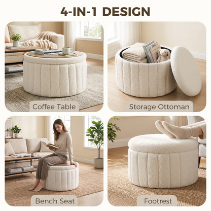 Round coffee table with hidden storage