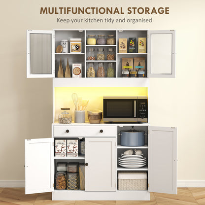 Tall kitchen pantry freestanding storage cabinet with LED light