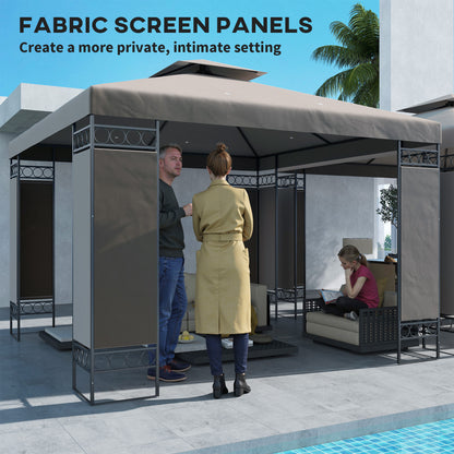 Double Roof Gazebo with Screen Panels and Metal Frame