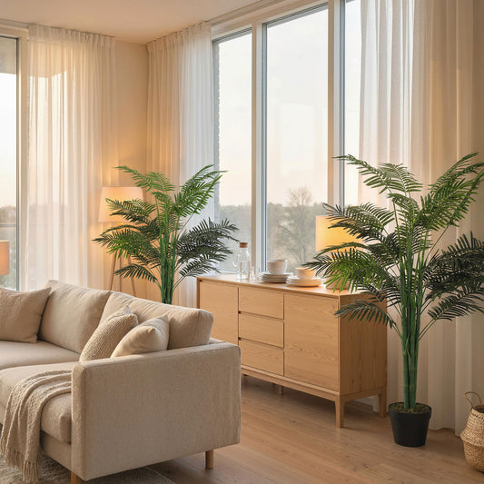 Realistic Potted Artificial Palm Tree — green