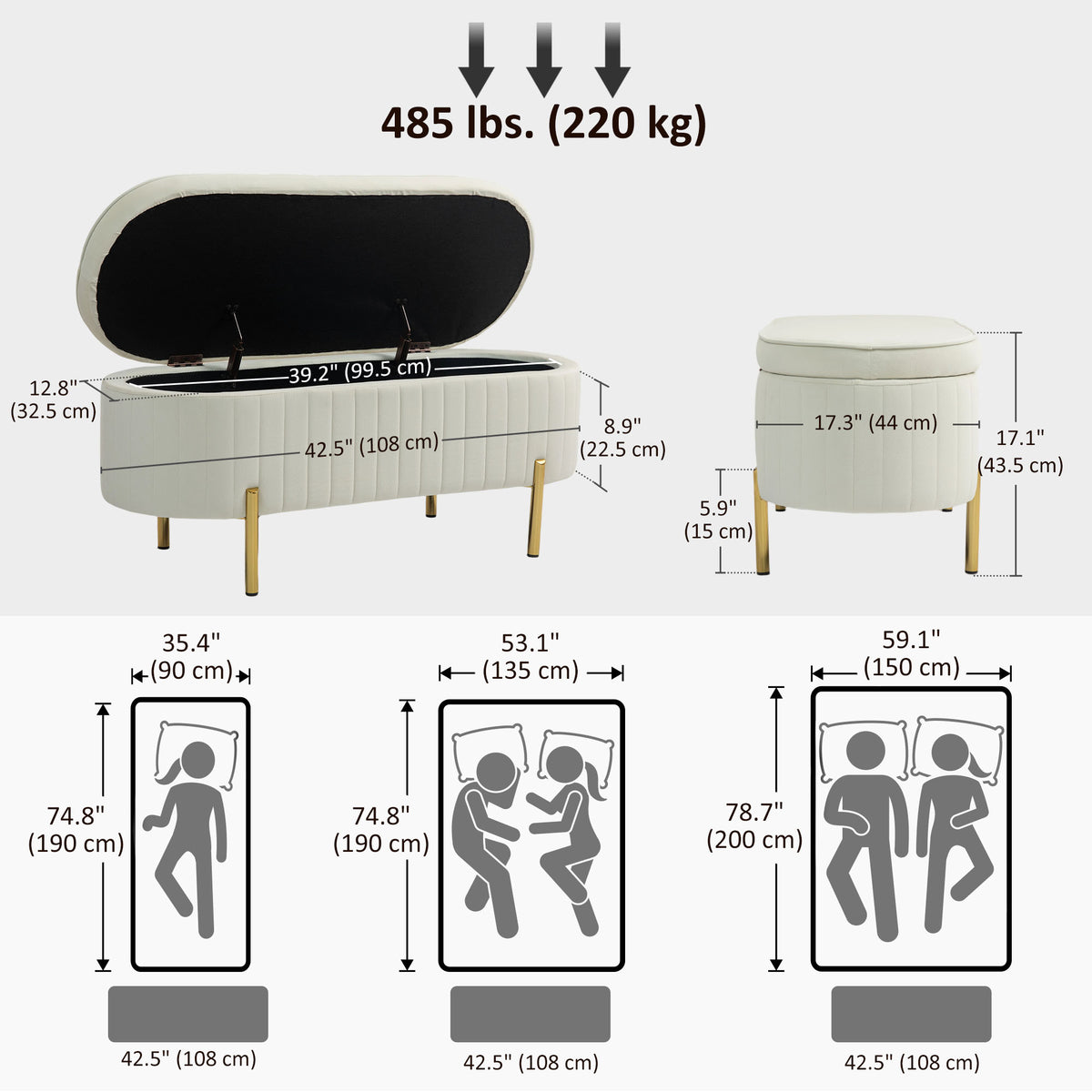 Channel Tufted Storage Bench with Golden Legs