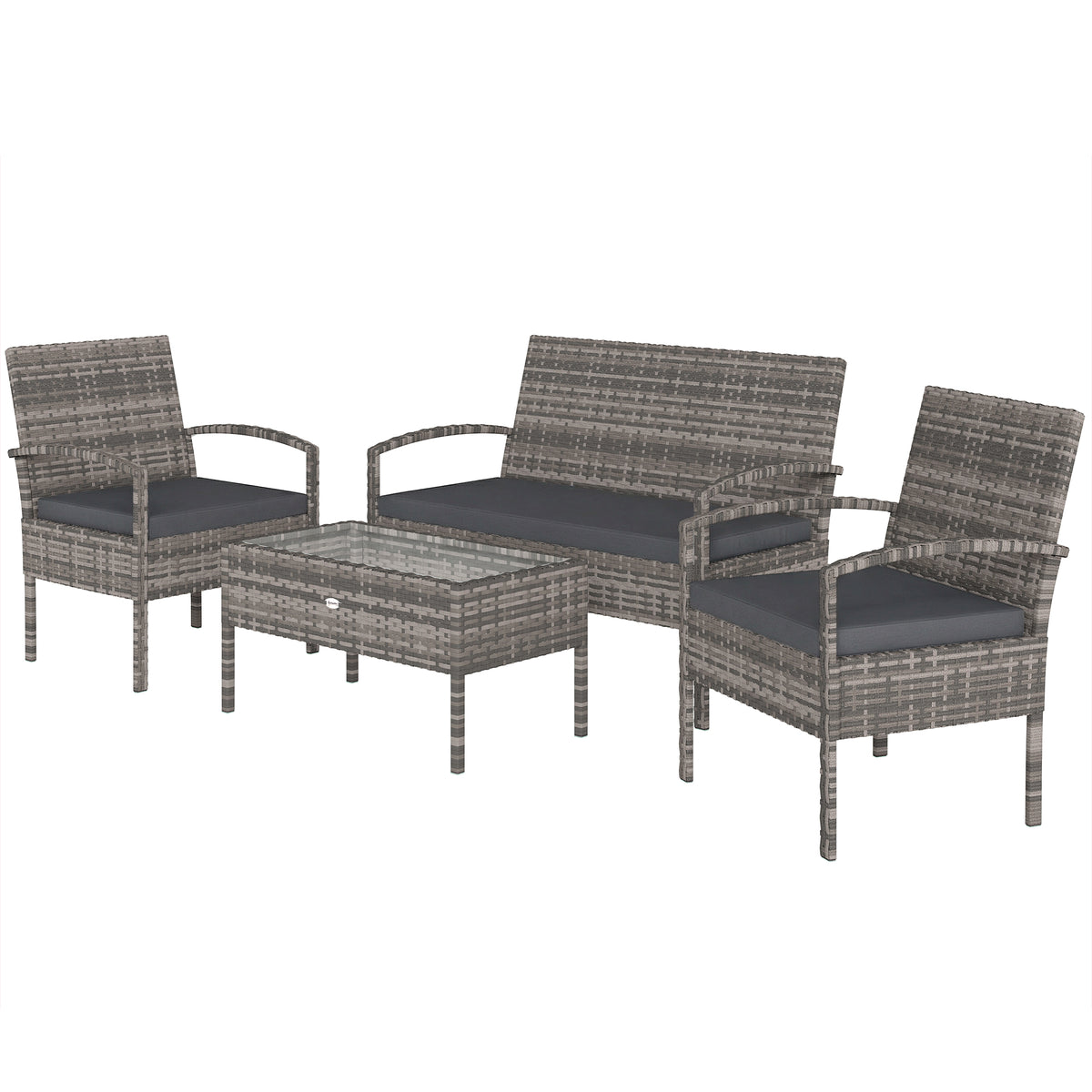 4-Piece Patio Conversation Set with Tempered Glass Table