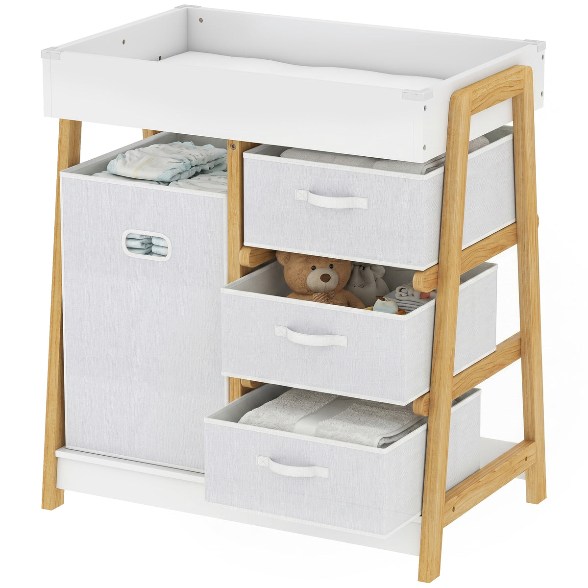 Mesa cambiadora con cajones y cesta de almacenamiento
