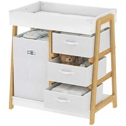 Mesa cambiadora con cajones y cesta de almacenamiento