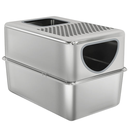 Caja de arena cerrada de acero inoxidable para gatos