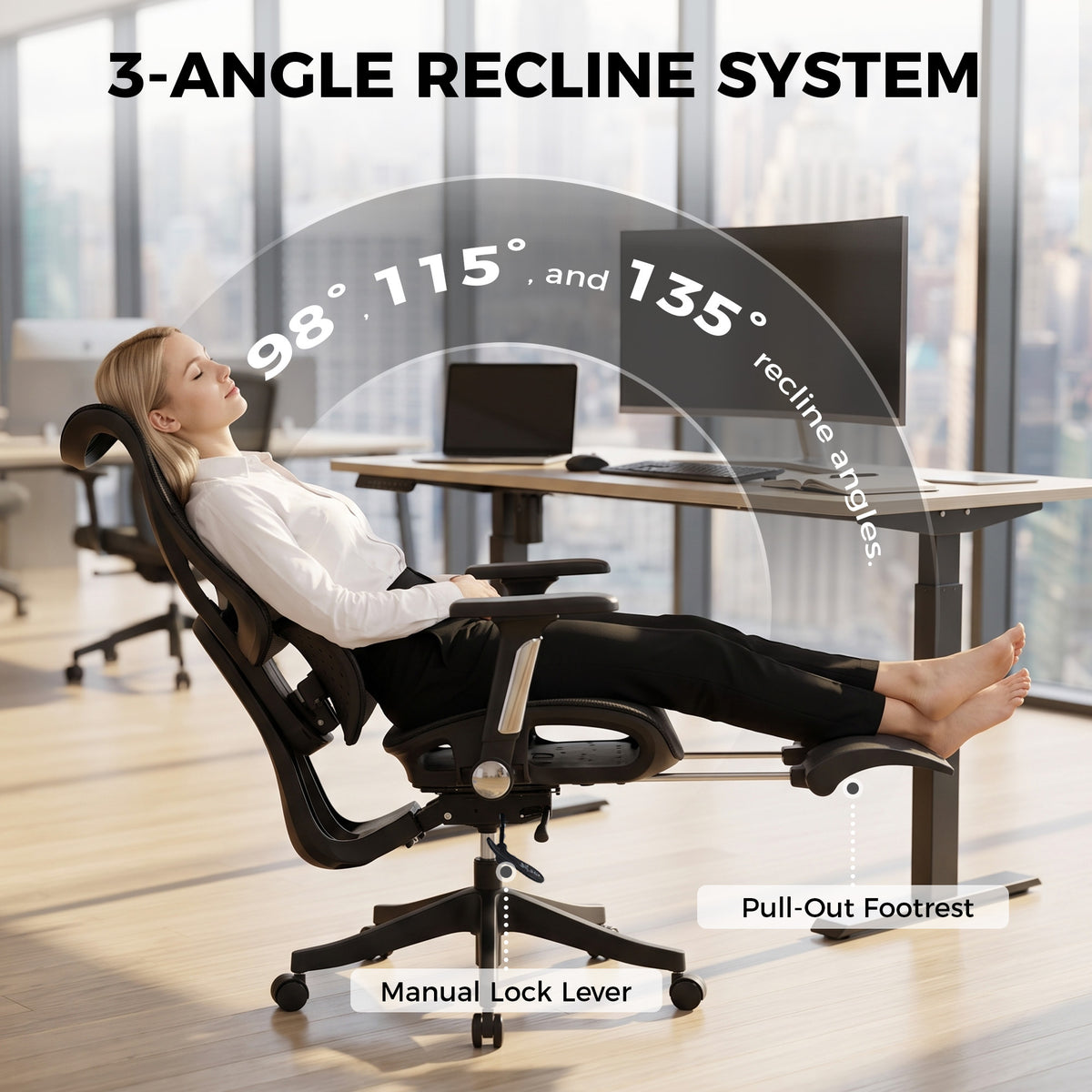 Silla de oficina ergonómica de malla con reposapiés