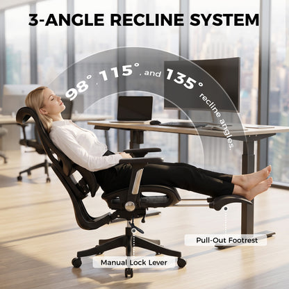 Silla de oficina ergonómica de malla con reposapiés