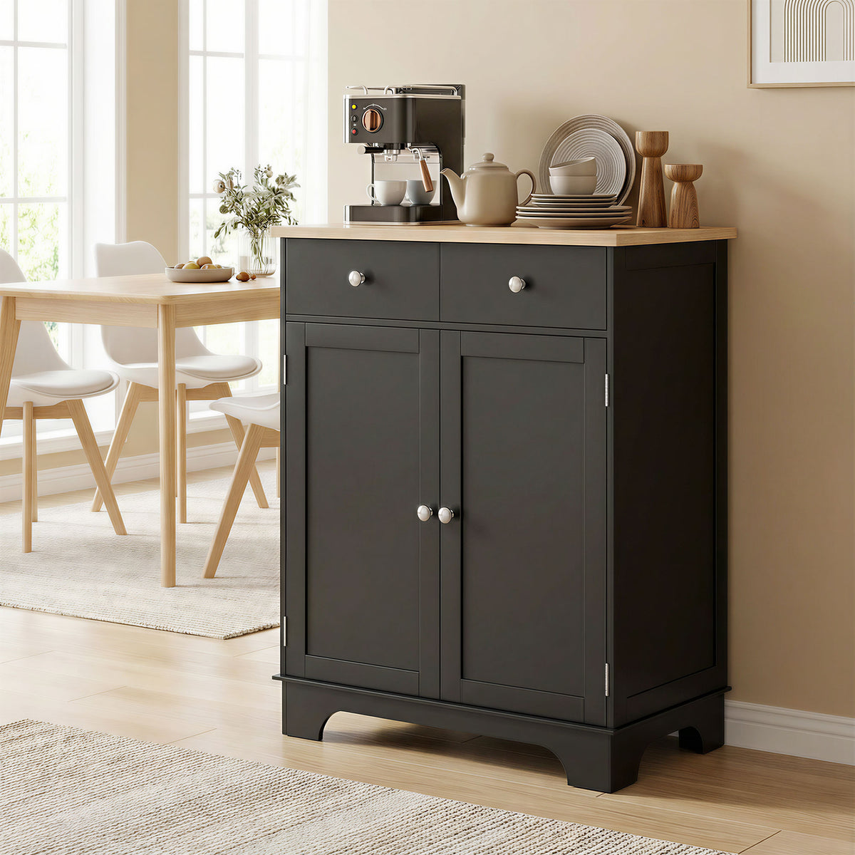 Kitchen Buffet Cabinet with Drawers and Adjustable Shelf