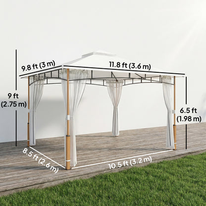 Cenador de patio de doble techo de 3 x 3,6 m con mosquitera
