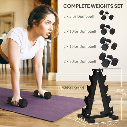 Juego de mancuernas hexagonales con soporte 45 kg
