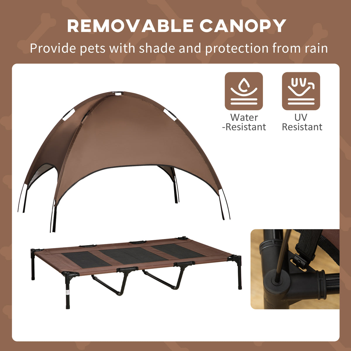 Elevated dog bed with canopy