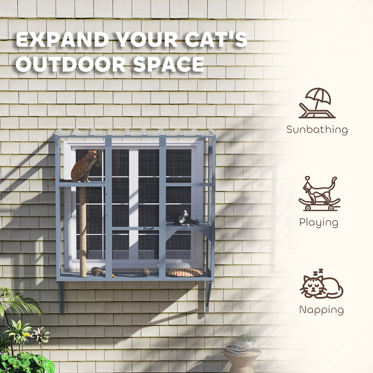 Rejilla exterior para gatos de 3 niveles con plataformas