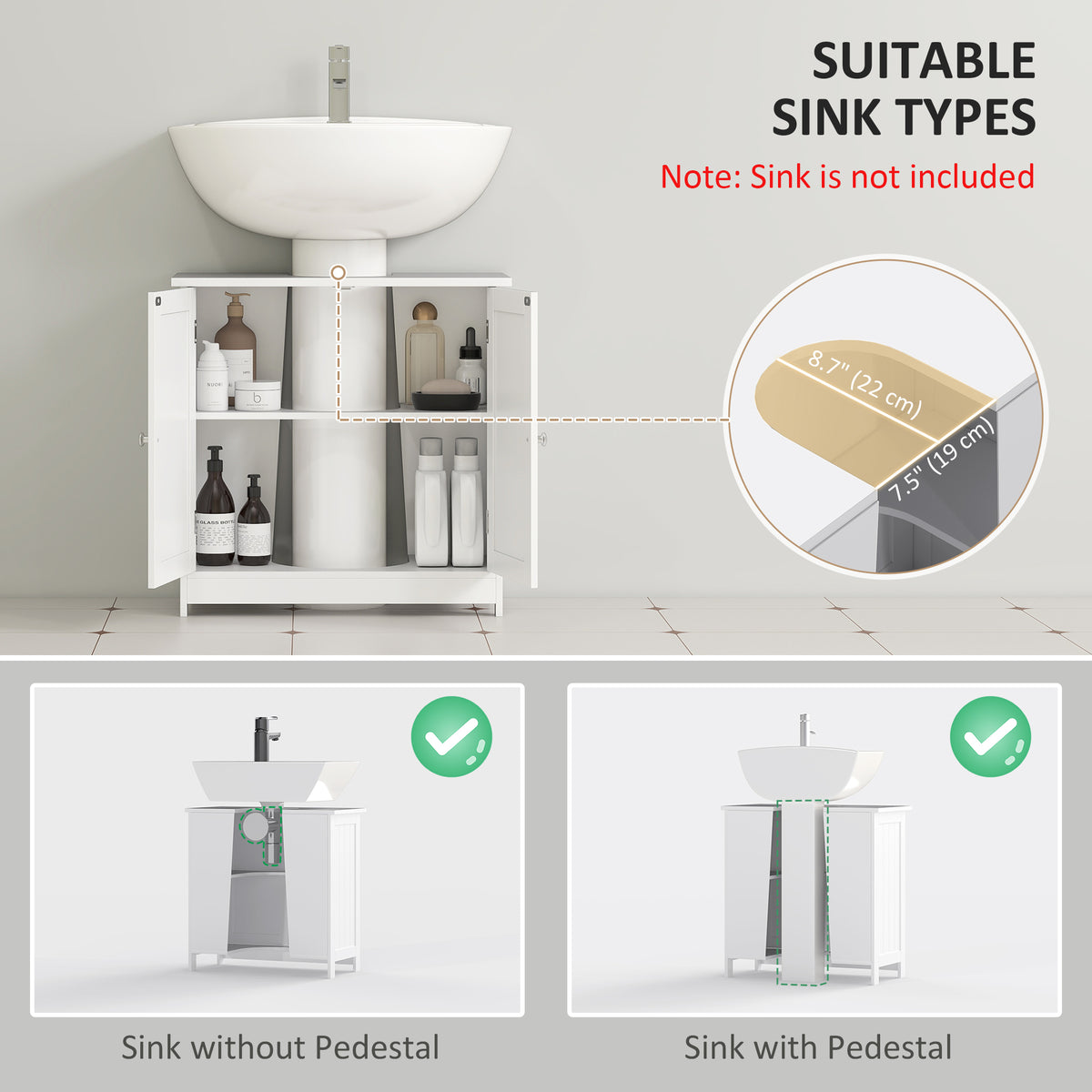 Mueble de lavabo bajo fregadero con 2 puertas y estante