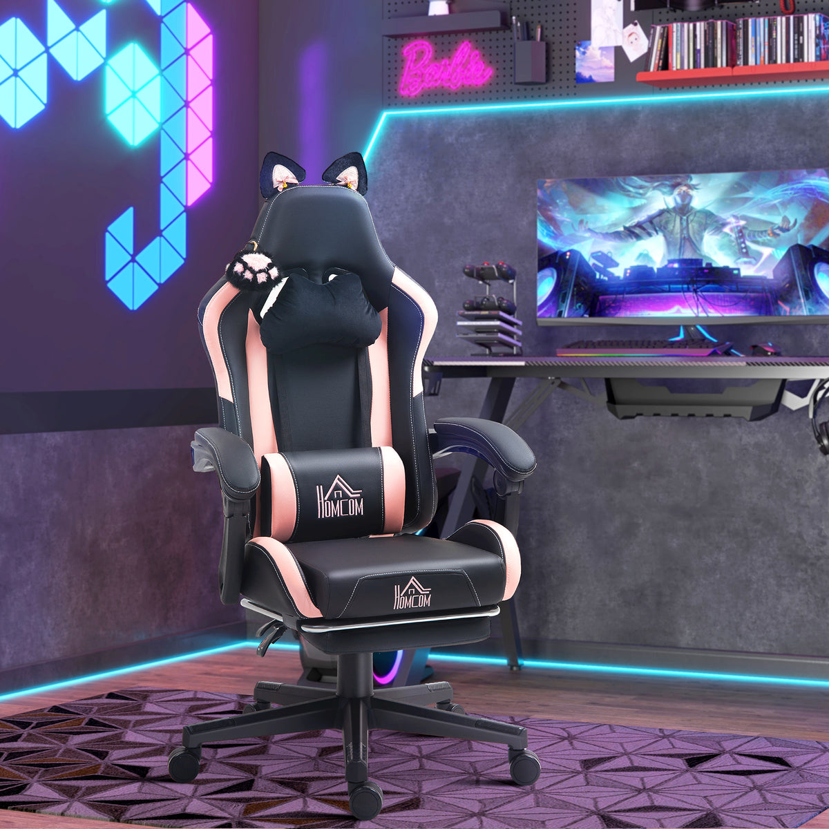 Cat style gaming chair with footrest