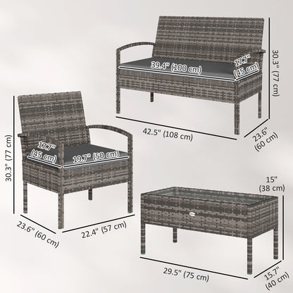 4-Piece Patio Conversation Set with Tempered Glass Table