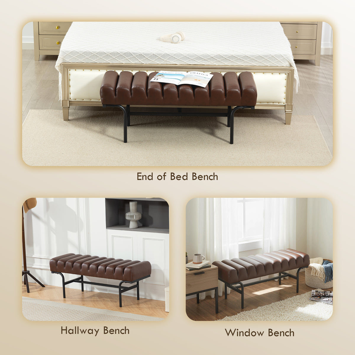 Cylindrical PU Leather Bedroom Bench