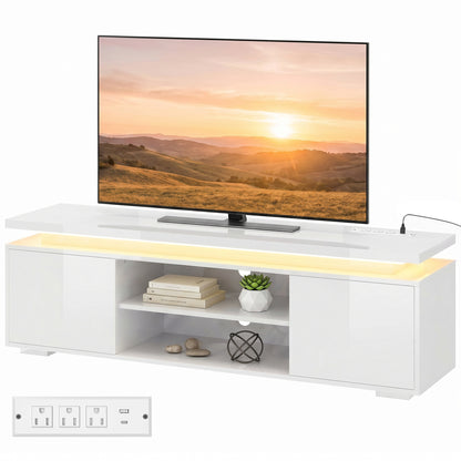 TV Stand with RGB LED Lights and Built-In Power Outlets
