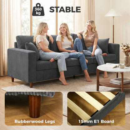 3-Seater Sofa Wide Deep Seat Corduroy with Spring Cushion