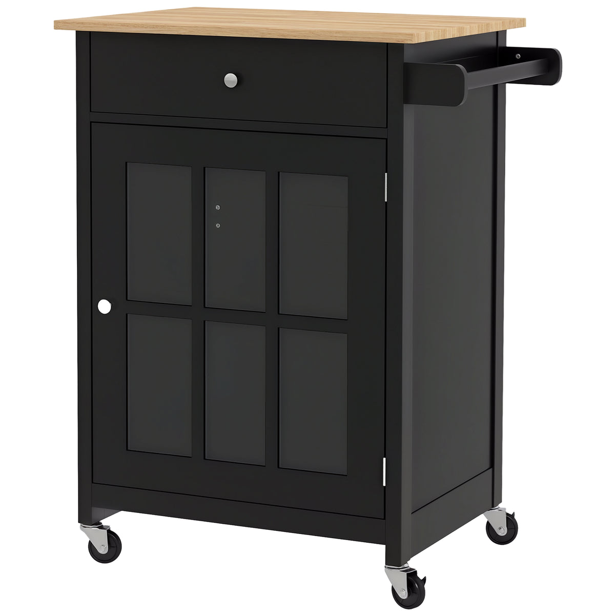 Rolling kitchen cart with drawer and cabinet