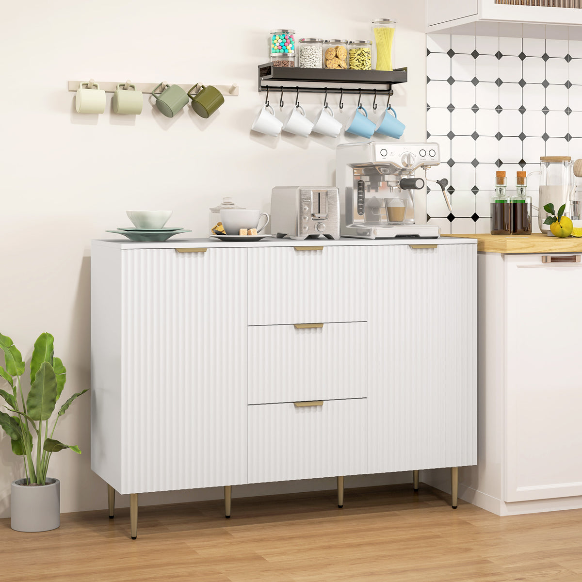Kitchen Buffet Cabinet with Drawers and Adjustable Shelves